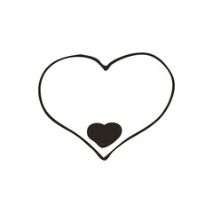 Doodle heart icon. Love symbol. Cute hand drawn vector graphic illustration isolated on white background. Simple outline style sign. Art sketch pattern