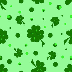 seamless pattern with green four and tree leaf clovers for Saint Patrick's Day. Vector illustration