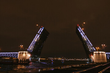 Fototapeta na wymiar bridge at night bridges over the river swing bridges drawbridges