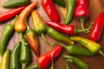 Peppers at vaious stages of ripening.