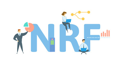 NRF, National Retail Federation. Concept with keyword, people and icons. Flat vector illustration. Isolated on white.
