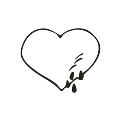 Doodle broken heart icon. Love symbol. Cute hand drawn vector graphic illustration isolated on white background. Simple outline style sign. Art sketch pattern
