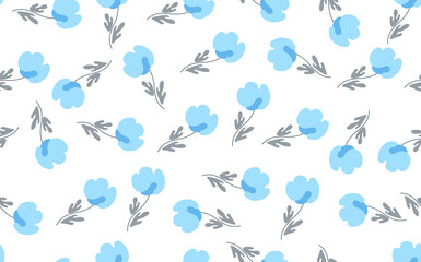 Seamless floral pattern based on traditional folk art ornaments. Colorful flowers on light background. Scandinavian style. Sweden nordic style. Vector illustration. Simple minimalistic pattern