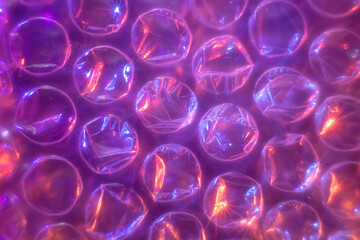 Abstract background with bubble wrap plastic film with soft focus color light.