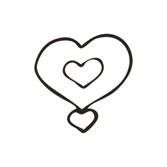 Doodle heart icon. Love symbol. Cute hand drawn vector graphic illustration isolated on white background. Simple outline style sign. Art sketch pattern
