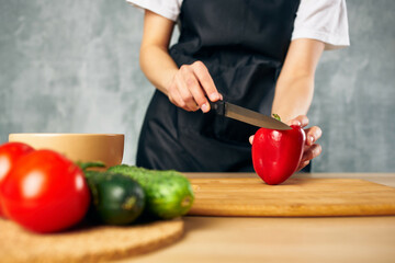 Cook woman Cooking healthy eating cutting board