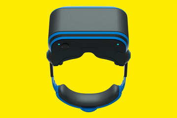 Virtual blue reality glasses isolated on yellow background. 3d rendering