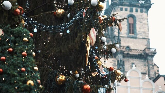 Xmas firtree at Old Town Square, Prague. Filmed on RED camera, 10 bit clolor