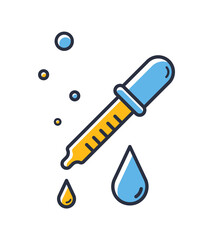 Pipette icon. Releasing a drop from a pipette isolated on white background. Design elements, colored. Element for mobile concepts and web apps. Flat style vector illustration.