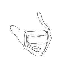 The medical mask in one line art style. Vector illustration isolated on white background