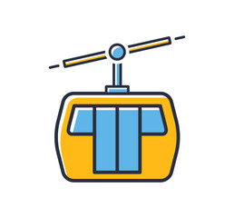 Chairlift icon. Mountain cableway isolated on white background. Design elements, colored. Element for mobile concepts and web apps. Flat style vector illustration.
