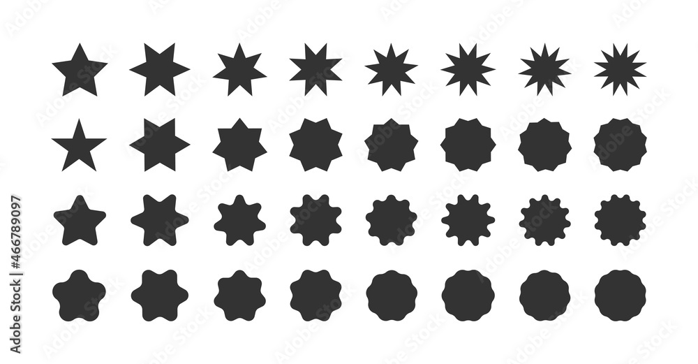 Wall mural Set of star shapes. Polygonal elements. Black geometric design symbol. Sign for banner and sale in vector flat