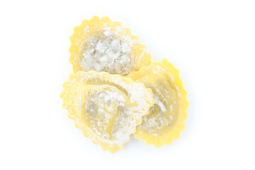 Tasty raw ravioli isolated on white background