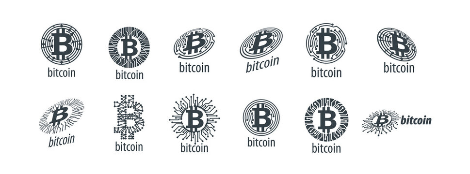 A set of vector logos with the image of Bitcoin