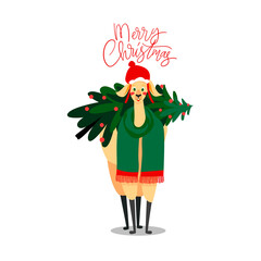 Cute llama, cute Christmas Character design, vector illustration