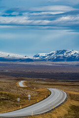 Curved road in Iceland towards the highlands