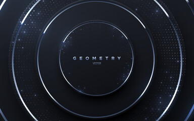 Abstract black background with silver glowing stripes and shimmering glitters