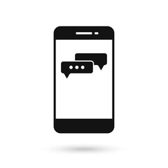 Mobile phone flat design icon with two speech bubbles symbol