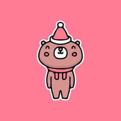 cute baby bear celebrate Christmas. cartoon for sticker.