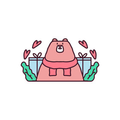 cute bear with gift box celebrate Christmas. cartoon for sticker.