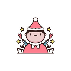 cute kid celebrate Christmas. cartoon for sticker.