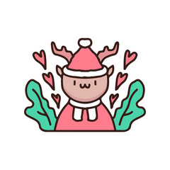 cute deer celebrate Christmas. cartoon for sticker.