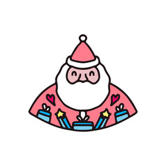 Funny santa with gift box celebrate Christmas. cartoon for sticker.