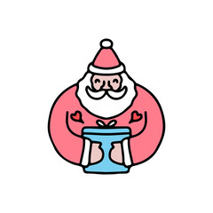 cute santa holding gift box celebrate Christmas. cartoon for sticker.