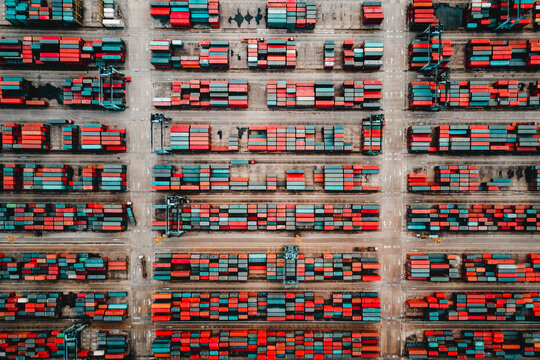 Aerial view of Container terminal in Shanghai, China.