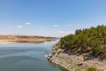 View to the Aksaray Mamasın Dam Lake. Summer landscape. Turkey.