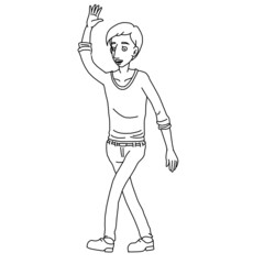 Hugo Man Walking While Waving Whiteboard Animation SVG Image