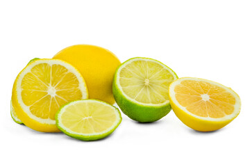 Lemon and lime are isolated.yellow lemon on on a white background. citrus. isolate