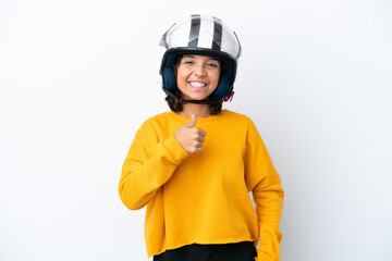Woman with a motorcycle helmet giving a thumbs up gesture