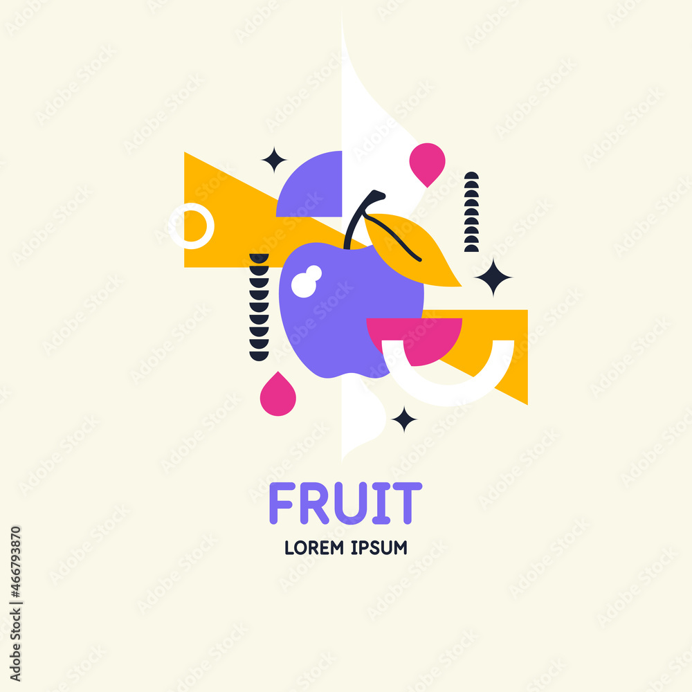 Poster vector graphics in a minimalistic fashionable style with geometric elements. illustration of a apple