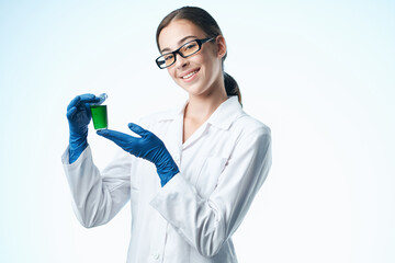 laboratory assistant chemical solutions biologist research study light background