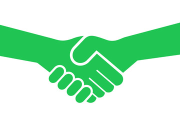 Green deal - green hands are doing handshake. Metaphor of agreement, contract and treaty on ecology and envirommental issue. Vector illustration isolated on white.