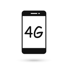 Mobile phone flat design icon with 4g communication technology symbol