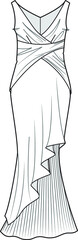 pleated sleeveless wrap maxi dress with crossover neckline flat sketch vector illustration 