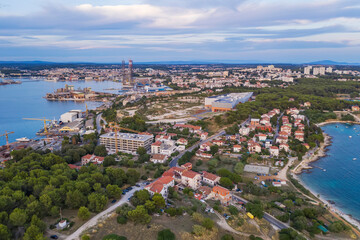 An aerial view of of Pula from Stoja peninsula, Pula, Istria, Croatia