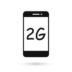 Mobile phone flat design icon with 2g communication technology symbol