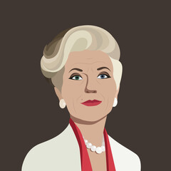 Portrait of an elderly woman with different eye colors. Concept of acceptance of oneself and one's age, happy old age. Avatar of a fashionable grandmother. Fashion model. Stock vector illustration.