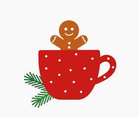 Gingerbread coffee or hot chocolate Christmas drink in a red cup.