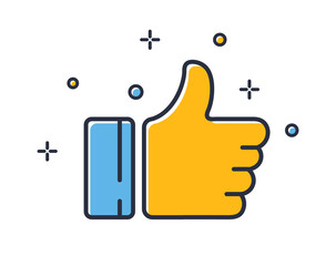Thumbs up icon. Like isolated on white background. Design elements colored. Can be used for mobile concepts and web applications, social networks. Flat style vector illustration.