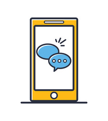 Phone with message icon. Smartphone isolated on white background. Design elements colored. Can be used for mobile concepts and web applications, social networks. Flat style vector illustration.