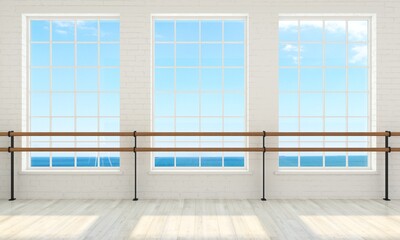Loft style interior with white big windows © denisik11