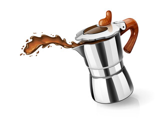 Geyser coffee maker for prepare aromatic mocha. Isolated on white background. Eps10 vector illustration.