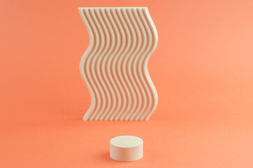 Round podium for product presentation and natural stone cosmetics. Empty display stand for packaging. Beauty cosmetic showcase