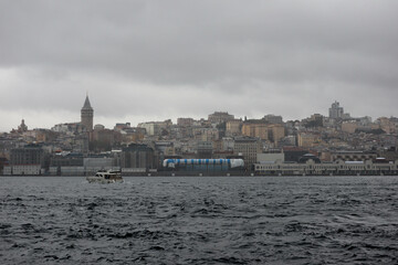 storm and rain over the city of Istanbul and Bosporus strait