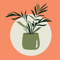 House plants in the pots. Trendy home decor with plants. Hygge. Vector flat illustration.