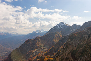 Fototapeta premium Russia, Krasnodar Territory. Sochi. Rosa Khutor Mountain Resort. The peaks of the Aibga mountain range. 